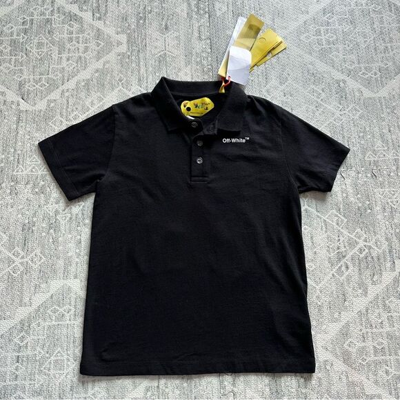 Off-White Kids Luxury Black Arrows Print Organic Cotton Polo Shirt Size 6 NWT - Picture 1 of 13